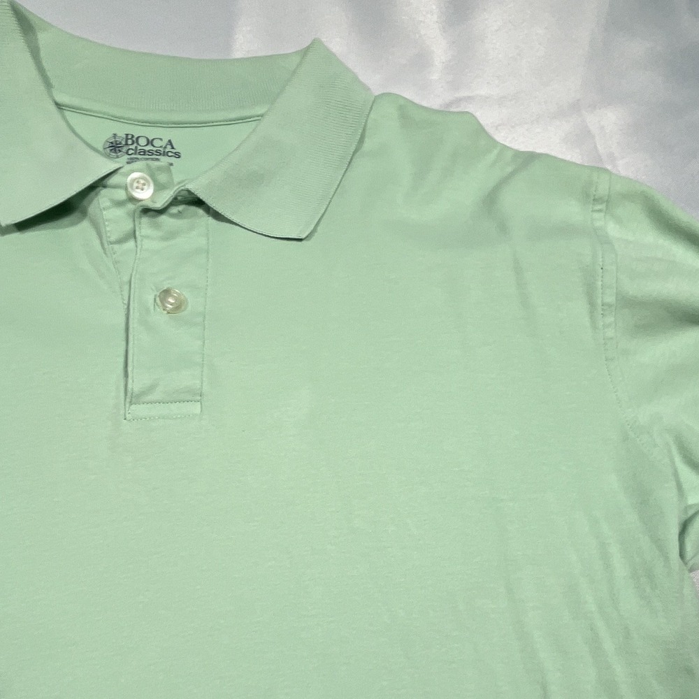 Boca Classics Mens M Green Solid Polo Shirt Short Sleeve Collared Button - Picture 2 of 8